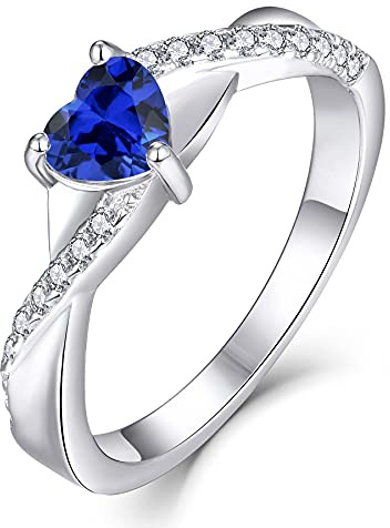 YL Bague de fiançailles septembre pierre de naissance spinelle bleu Traverser Infini Solitaire coeur bague de mariage pour femme mariée (Taille 52)