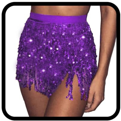 Zookey Pailletten Quasten Rock Rave Fransenrock Rock für Bauchtanz Hüftschal Festival Outfit für Frauen und Mädchen