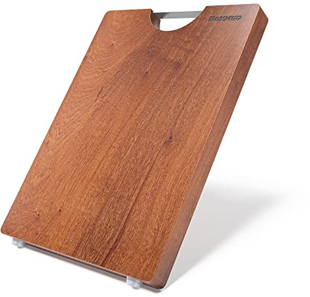 Brosisincorp Real Solid Sapele Cutting Board One Piece No Glue Non Toxic All Whole Single Wood Butcher Block Thick Hard Wood Heavy Duty Edge Grain (Medium, 14.96L*11.02W*0.98Th)