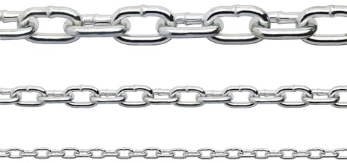 Constrabo® | Catena in acciaio INOX a maglia corta DIN 766 | 15,0 m Ø 3 mm | Acciaio INOX 316 (V4A) | Catena in acciaio inossidabile a maglie tonde, catena di sicurezza, catena di ancoraggio, catena