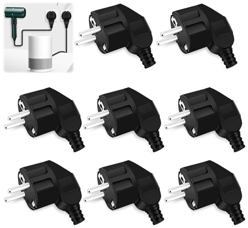 Nizirioo 8 connettori Schuko: spina da 230 V, spina Schuko esterna, spina con contatto di protezione con manicotto antipiega, spina angolare esterna, impermeabile per esterni (nero)
