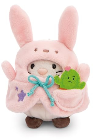 NICI Gatto Angy 8cm con cactus & costume da coniglio in scatola regalo 8,5x6,5x10cm beige - Simpatico peluchetto con imbottitura morbida per giochi e coccole, perfetto come idea regalo - 61141