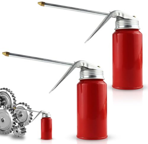 Ölkanne mit Pumpe 200 ml, Ölkännchen Ölpumpe, Öler Ölspritzkanne, Rot Ölspritzkanne, Tragbare Ölpumpendosen ölkanne Metall Hochdrucköler Ölkännchen, Handpumpe Pressen Ölkännchen, für Autos (2 Stück)