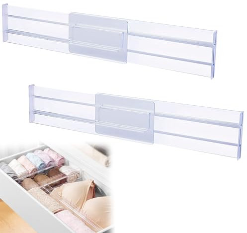 Helweet Drawer Dividers, Adjustable Drawer Organiser, Drawers Separators, Expandable Dresser Separators, Suitable for Kitchen, Bedroom, Bathroom, Dresser and Office Drawers, 2 Pcs