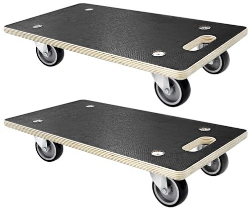 Pejevir Rollbrett Transportroller, 2 Stück Plattformwagen Möbelroller 250 KG Tragfähigkeit-Holzmöbelwagen Kistenroller aus Holz, 58 x 29 cm Rollwagen für Möbel-Transport Transportwagen