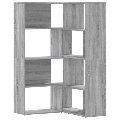 vidaXL Bibliothèque d'angle à 4 Niveaux Sonoma Gris Bois d'ingénierie, étagère à Livres d'angle, vitrine d'angle, Armoire d'angle