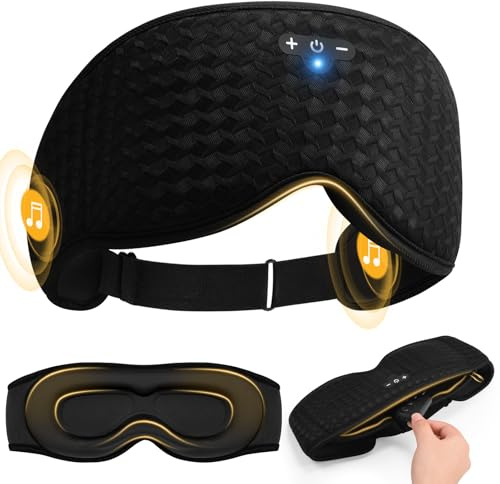 Mixiba 3D Contoured Sleep Mask with Bluetooth Headphones, Adjustable Blackout Sleeping Mask, Easy Installation Sleeping Headphones with Ultra-Thin Stereo Speakers for Men, Women - Black