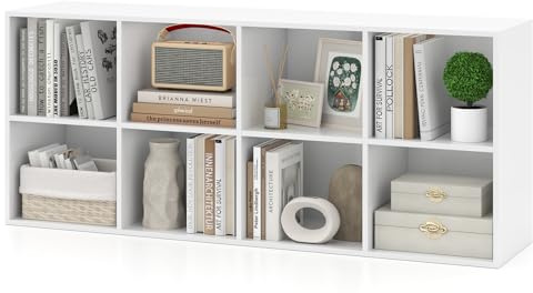 COSTWAY Estantería Libros 8 Cubos, Librería Vertical o Horizontal, Estanteria Cubo Habitacion Sala Dormitorio Oficina, 121,5 x 29 x 61 cm (Blanco)