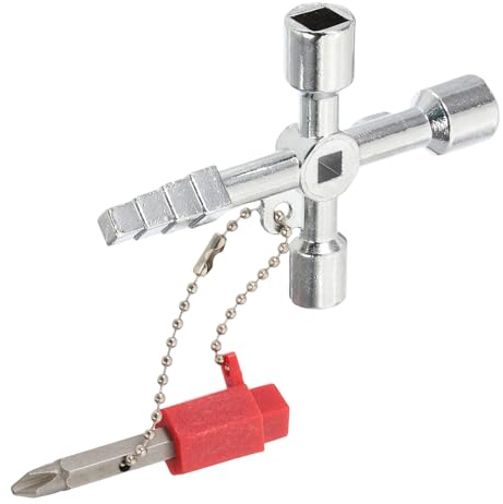 PATIKIL 4-Way Multi-Functional Utility Key, Universal Cross Key Stopcock Key 4 in 1 Triangle Square Key for Elevator Water Gas Meter Cabinet Plumbing, Silver
