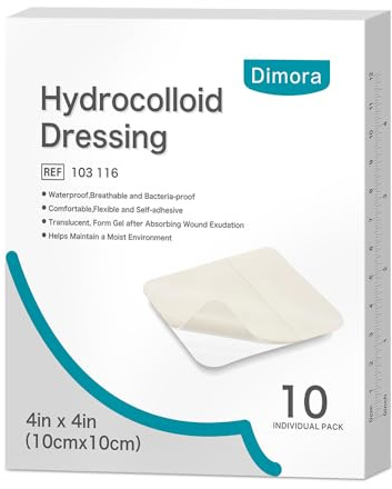 Dimora Hydrocolloid Dressing 10cm x 10cm, 0.3mm Thickness, 10 Pcs for Wound Care, Large Patch Bandages with Self-Adhesive for Bedsore, Burn, Blister, Acne Care, Super Absorbent for Fast Healing
