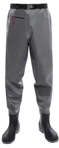 Stivali A Coscia da Pesca Stivali da Pesca in PVC per Uomo, Impermeabili, Adatti per Pesca, esplorazione, lavori in Acqua, Lavaggio Auto(Gray,45 EU)