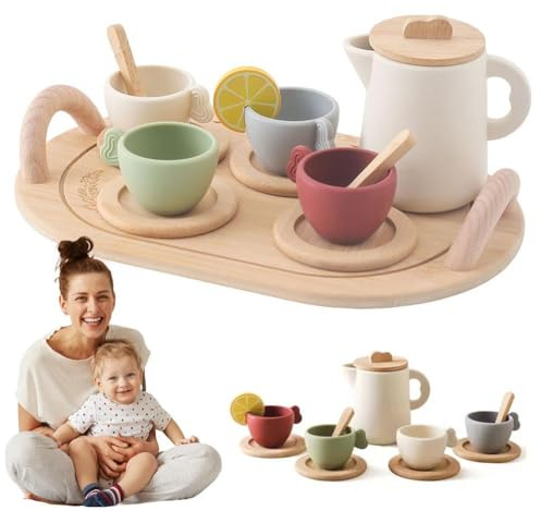 Carroterr Tea Party Set for Kids, Silicone Tea Play Set for Children, Kids Play Kitchen Accessories Toy Dishwasher Safe Tea Set for Toddler, for 3 4 5 6 Year Old Girl Birthday Gift