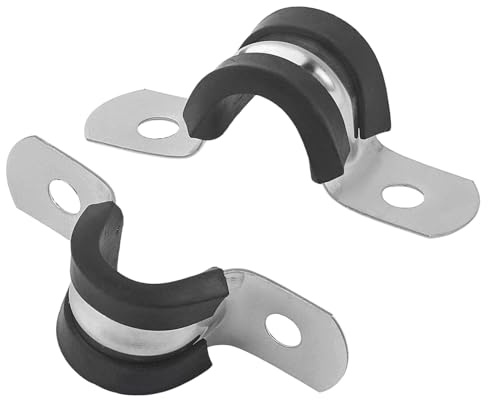 50 Pack 1/4 Inch Cable Clamps, 6mm Stainless Steel Rubber Coated Cushioned Insulated Pipe Clamp, Black Conduit Wire Holder Strap Clips for Tube, Pipe or Wire Cord Installation