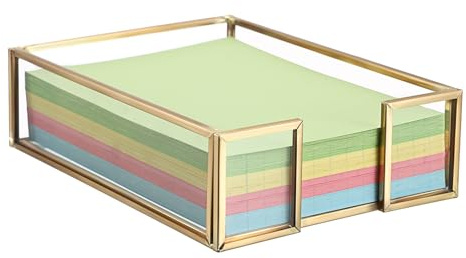 BTSKY Soporte para notas adhesivas de cristal dorado de 10,2 x 15,2 cm, organizador de escritorio transparente para escritorio, organizador de escritorio de oficina y hogar