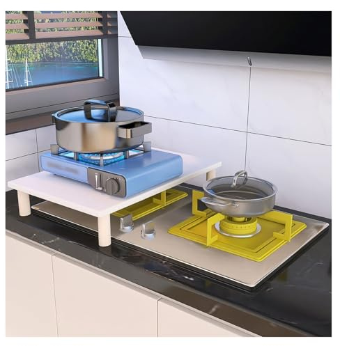 tapa encimera gas Placa de cubierta para cocina de gas con patas, cubierta de madera blanca para estufas de gas individuales o dobles, estante de almacenamiento(15.7x13.8x3.8in/40x35x9.6cm)