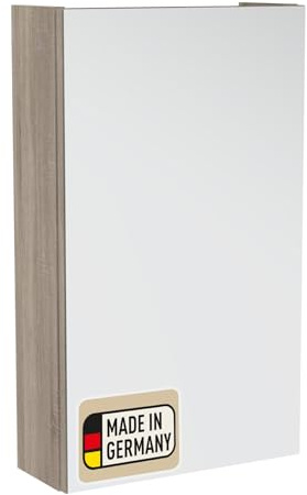 Probus Basic Spiegelschrank braun hell/Dekor Sonoma Eiche – 40 cm breit, natürlicher Stil mit viel Stauraum, Türanschlag frei wählbar, Made in Germany