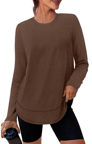 T Shirt Anti UV pour Femme À Manches Longue Col Round Haut De Sport À Séchage Rapide Protection Solaire Blouse Tunique Couleur Unie Ample Et Confortable Top Pullover Oversized