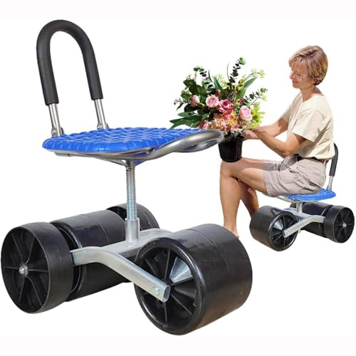 Taburete de jardín con ruedas de 360°, almohadilla ajustable para rodillas con cojín grueso para jardinería, trabajo al aire libre, uso en el patio, asiento ergonómico de jardín con ruedas