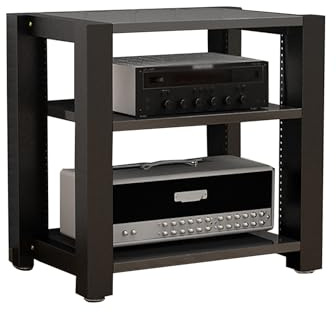 HiFi-ställ i trä och stål, justerbart skivbord och routerskåp, hörnhylla för stereosystem och kompakta system (svart, 60 x 51 x 60 cm)