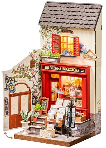 Rolife DIY Miniature House Kit Vienna Bookstore, 290-Piece Model Kit Dolls House for Adults Teens No Glue Needed, 3D Puzzle Mini House Building Kit 5-Hour Assembly Book Nook Craft Kit