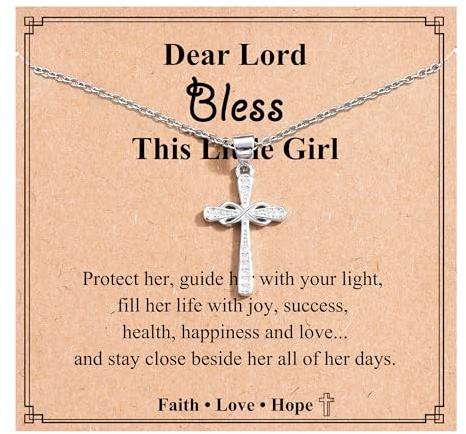 DEKALN Christening Gifts for Girls, Silver Infinity Cross Necklace for Teens, Easter Baptism Gifts for Daughter Niece Granddaughter Niece, Christmas Birthday Jewellery Presents for Her