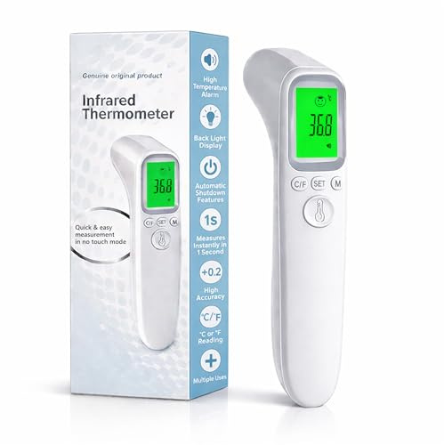 Boulton Infrared Forehead Thermometer for Adults & Children – Fast & Accurate Non-Contact Digital Head Thermometer with Fever Alarm, Backlit LCD Display, °C/°F - Touchless Thermometers for Home