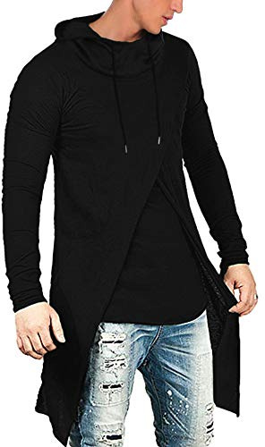 Coofandy Mens Casual Hooded Poncho Cape Cloak Irregular Hem Hoodie Pullover,Large,Black