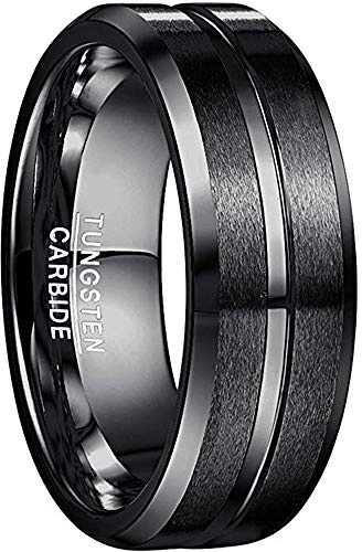 NUNCAD 8mm Noir Bague en Tungstène Homme/Femme avec Rainure Noir Poli pour Fiançailles Quotidien Souvenir Taille 60(19.1)