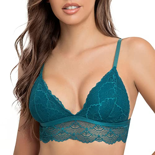 SHEKINI Soutien-Gorge sans Armatures en Dentelle Bralette Triangle Bretelles Réglables Rembourrage Amovible Col en V Lingerie Confortable et Doux