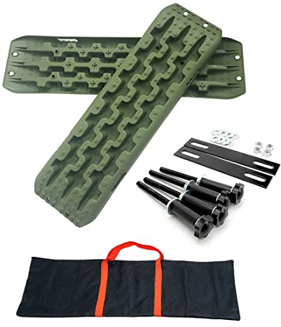 CStern 2 Stücke Sandbleche Traktionshilfe Anfahrhilfe Recovery Board Offroad Tracks Grün Geeignet für den Außeneinsatz bei Schnee, Sand, Schlamm für Geländewagen Wohnmobil PKW LKW