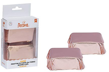 DECORA, 0339891 Moules à Mini-Plumcakes, Très Pratiques pour Cuire, Présenter et Offrir des Mini-Plumcakes, Résistant jusqu'à 180°, Fabriqué en Italie, Couleur Or Rose