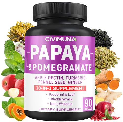 CIVIMUNA Papaya Capsules with Papaya, Pomegranate, Apple Pectin and More - 90 Capsules for 3 Months Supply