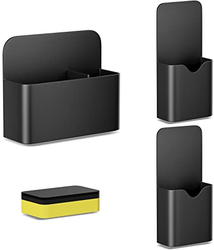 Fousenuk 3 stycken magnetisk pennhållare med svamp, märkpenna, pennhållare, pennhållare, märkhållare för kylskåp, whiteboard, skåp (svart)