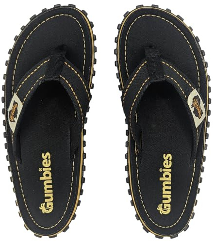 Gumbies Tongs Islander | Tongs classiques unisexes en toile avec semelle extérieure en caoutchouc recyclé et semelle intérieure en coton | profilées, légères et confortables au quotidien, noir
