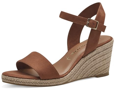 Tamaris Damen Plateau Sandalen Textil Vegan Keilabsatz Sommer; COGNAC/braun; 38