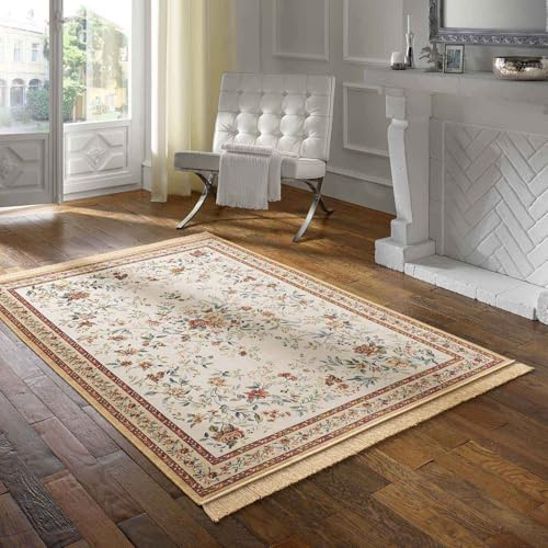 Taracarpet Teppich Palazzo Royal Antique Roses Bordüre Gold 135x195 cm Kurzflor Orientteppich für Wohnzimmer Esszimmer und Schlafzimmer