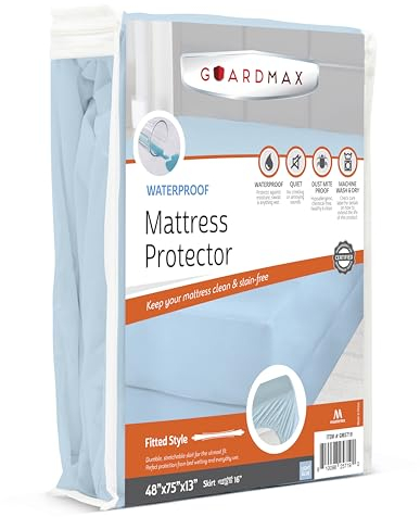 Guardmax Jersey-Strick-Matratzenschoner für Wohnmobil, wasserdicht und milbendicht, mit dehnbaren Taschen, weich, bequem und geräuschlos, wasserdichtes Spannbetttuch (122 x 190 x 33 cm)