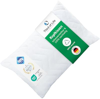 Kissen 50x80 VERDA, Made in Germany & 100% nachhaltig, Ergonomisches Kopfkissen 50 x 80 aus recyceltem Material, Höhenverstellbar für Bauch-, Rücken- & Seitenschläfer, Schlaf-Kissen für Allergiker