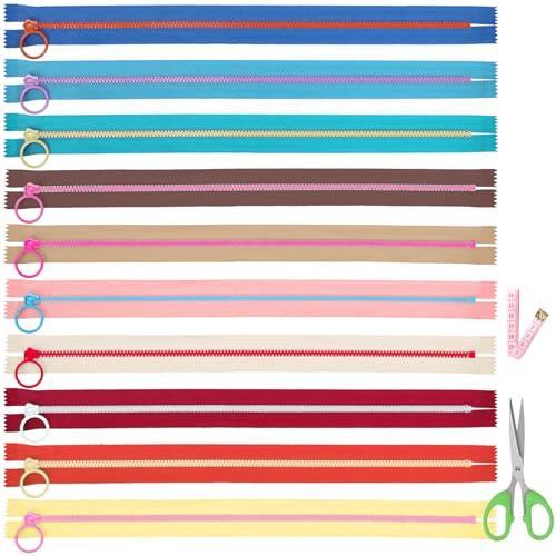 Tanstic Lot de 10 fermetures éclair en résine de 35 cm avec anneaux de tirage en nylon pour couture, loisirs créatifs (10 couleurs)