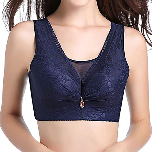 Women's Full Cup Thin Underwear Plus Size Wireless Sports Bra Lace Bra Chest Cover Cup Large Vest Bras Small Bustier Women, blue, 38D