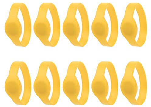 Bracelet RFID, 10 Pcs 13.56Mhz Bracelet en Silicone RFID Bracelet de Contrôle Accès étanche à l'Eau Carte IC pour la Piscine Salle de Sauna (Jaune)