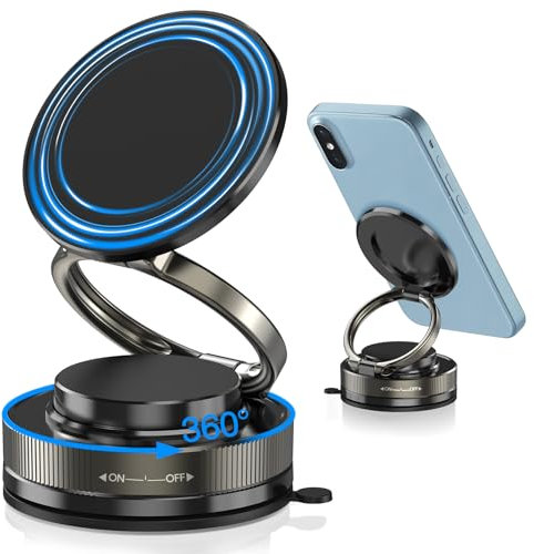 Handy Halterung Auto Magnetisch, Saugnapf Magnetische Handyhalter mit 20x N52 Magneten, KFZ Handyhalter 360° Drehbar und Klappbar, Handyhalterung Auto Magnet Kompatibel mit iPhone 16/15/14/13/12 Plus
