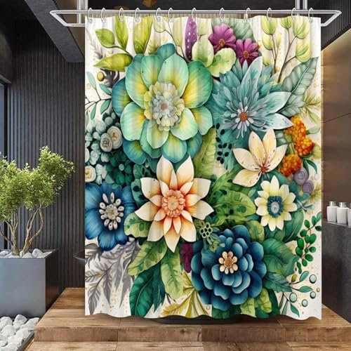 ZDLLDZ Cortina de Ducha con diseño de Flores de Primavera, Paisaje de jardín, Mariposas, Flores, Plantas Verdes, Hojas Verdes, Cortina divisoria para bañera, 92 x 182 cm (36 x 72 Pulgadas)