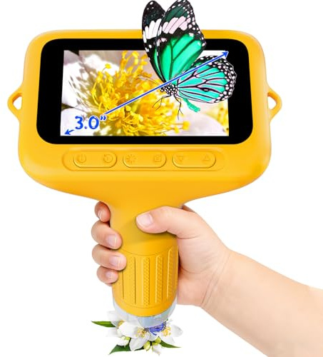 SKYBASIC Microscopio Digitale per Bambini, 1000x Zoom, Schermo 3,0 Pollici, Regalo per Bambini 6-12 Anni (Giallo)