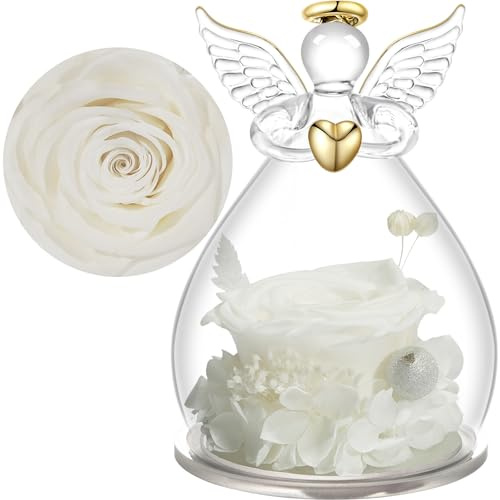 Yamonic Rosa Eterna Regalo Mujer,Rosa Eterna Natural Preservada con Figura Ángel Regalo para Mama, Flores Preservadas Regalos Cumpleaños Mujer Abuela,Regalos Originales Navidad Dia de la Madre