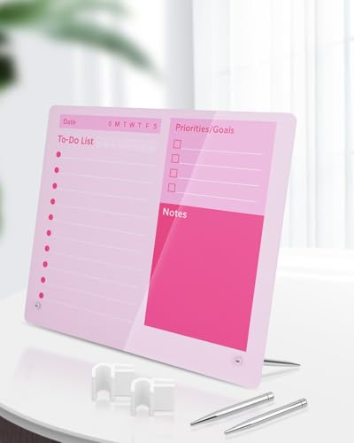 HALIYA Wochenplaner abwischbar Acryl Notiztafel 26 x 31 cm Whiteboard klein mit Stiftclips und Metallständer To Do Liste abwischbar für Büro, Zuhause, Schule