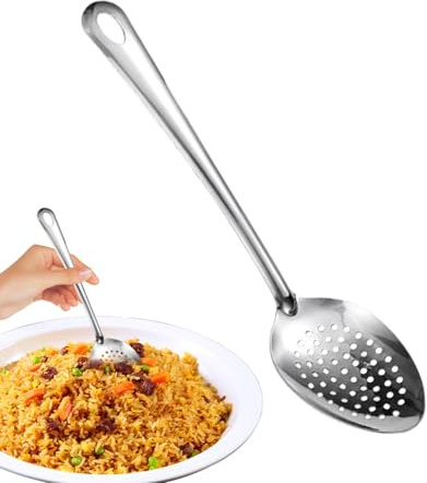 Quorvex Cucharas Ranuradas Para Cocinar,Cuchara con Agujeros para Escurrir 38 cm - Espumadera Antiadherente, Cuchara Y Accesorio De Cocina Para Hogar, Exteriores, Frituras, Buffet Y Repostería