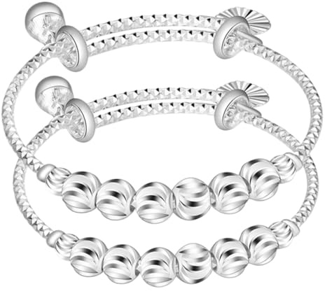 COOPHYA 2 St Justerbara Barnarmband med Bjällra för Pojke Söta Silverfärgade Babyarmband för Pojkar och Flickor Bekväma och Säkra Barnsmycken med Charmig Design