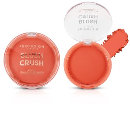Profusion Cosmetics Bouncy Cheek Blush - Lightweight Velvety Smooth Shimmer | Long-Wearing, Soft-Focus Glow, Buildable, Nourishing with Jojoba Oil and Vitamin E, Vegan, Paraben-Free, Peach Crush