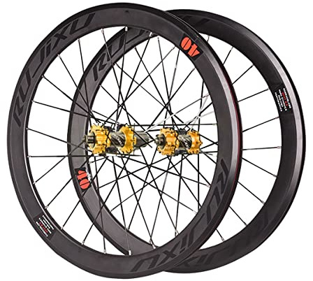406/451 Mm Hjulpar 20-tums Dubbelväggiga Fälgar Snabbkoppling V/Diskbroms | Fällbara Cykelhjul Eker Med Rak Dragning För 7-11 Hastighetskassett(Gold,451)